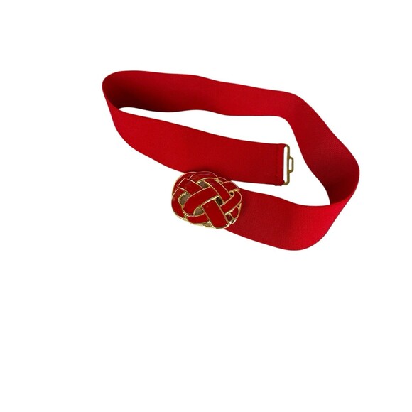 Red /Gold Elastic Cinch Belt 2” Wide Made in USA Retro Color Pop Statement Piece - Picture 1 of 7